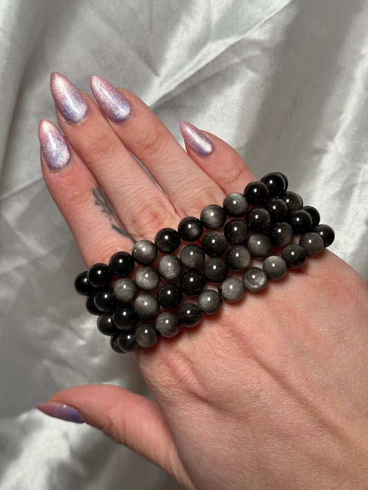 silver sheen obsidian bracelet